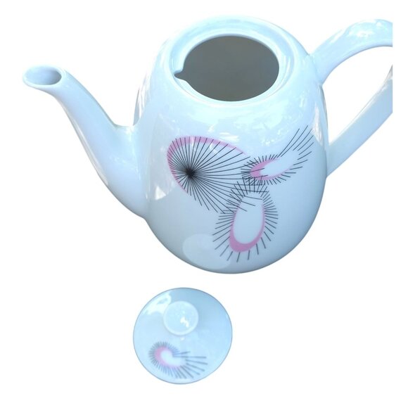 Jean Luce Art Deco Mid Century Teapot Pink/Black Starburst Pattern 1960's - Picture 3 of 5